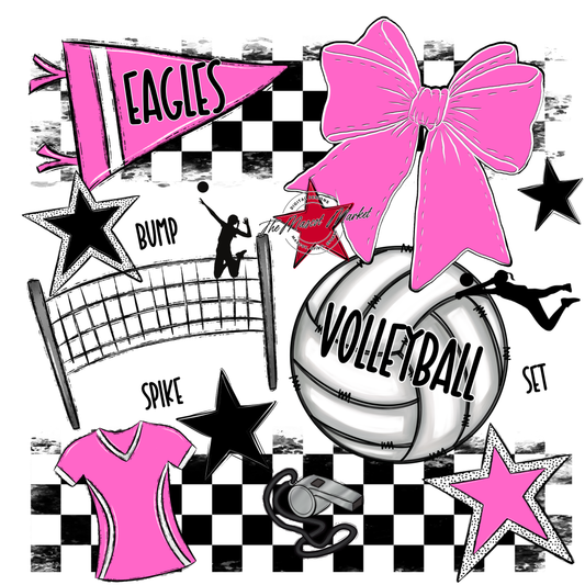 Eagles Volleyball Checkers Design-Baby Pink