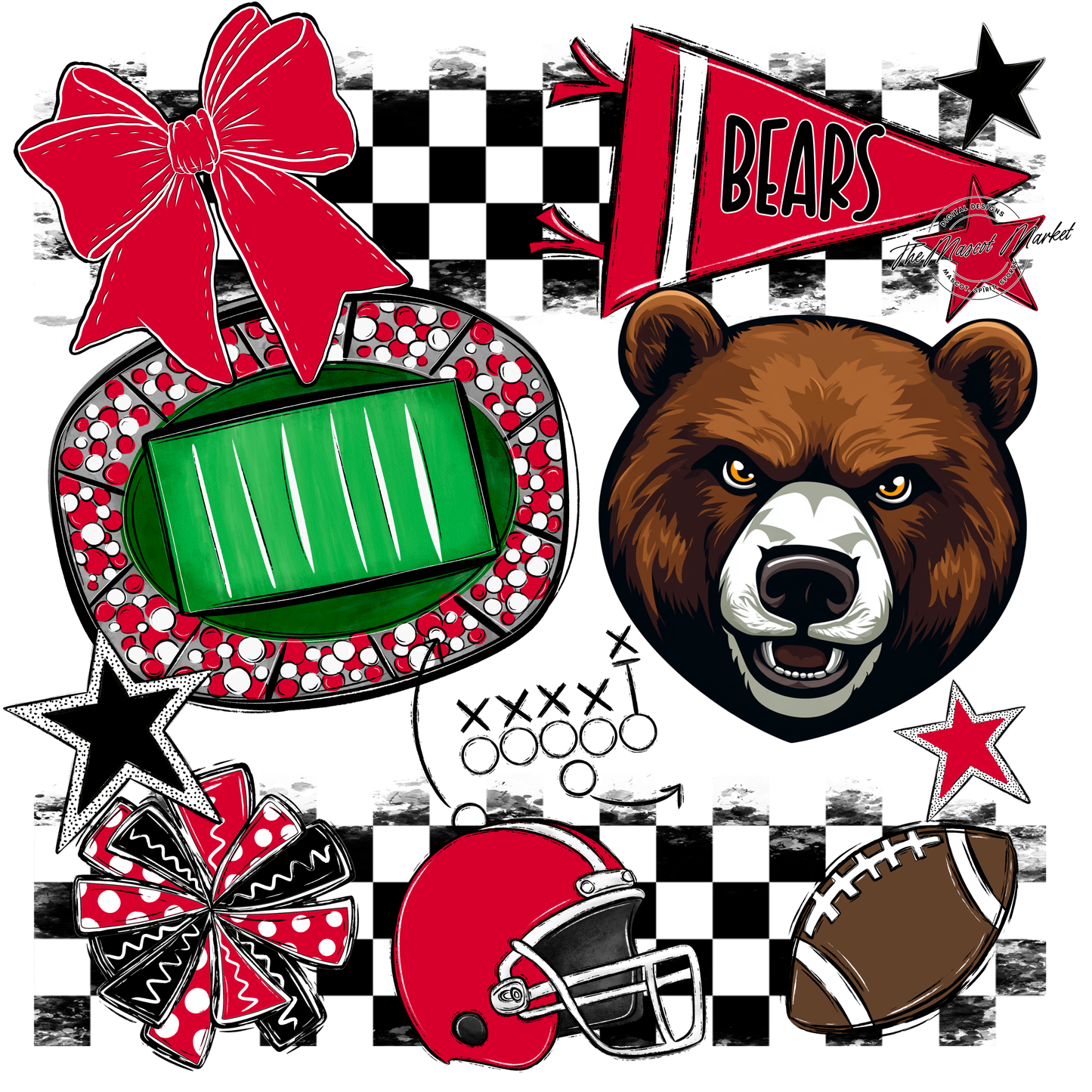 Bears Checker Mascot Spirit Design-Red