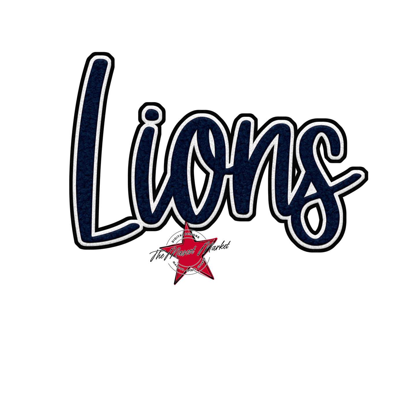 Lions Faux Chenille Patch-Navy