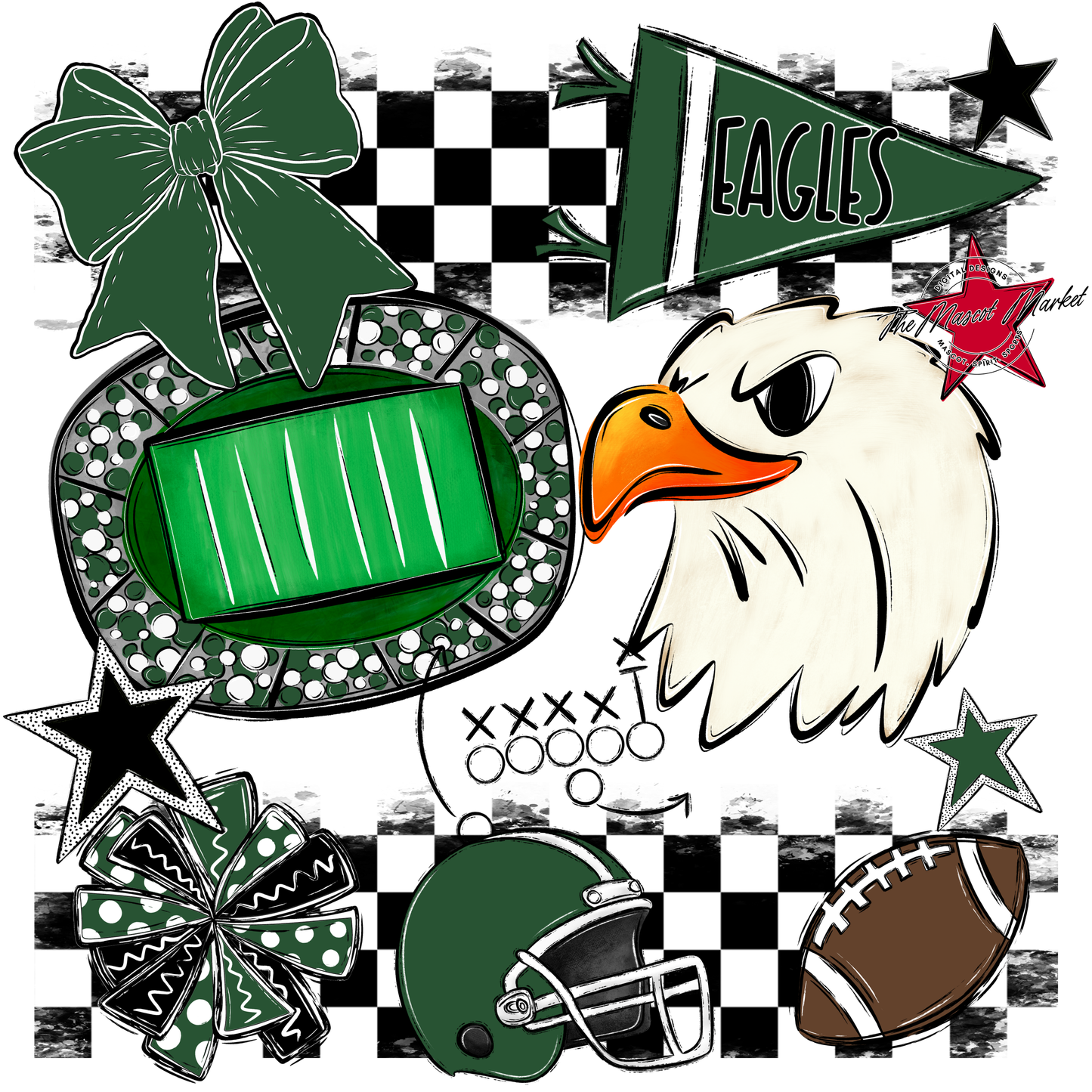 Eagles Checkers Mascot Spirit Design-Green