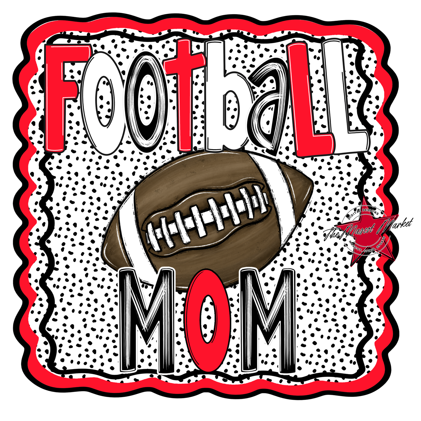 Football Mom Dot Design-Bright Red