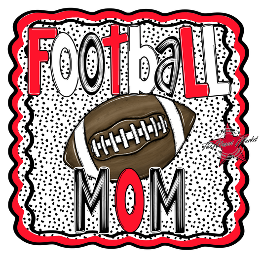 Football Mom Dot Design-Bright Red