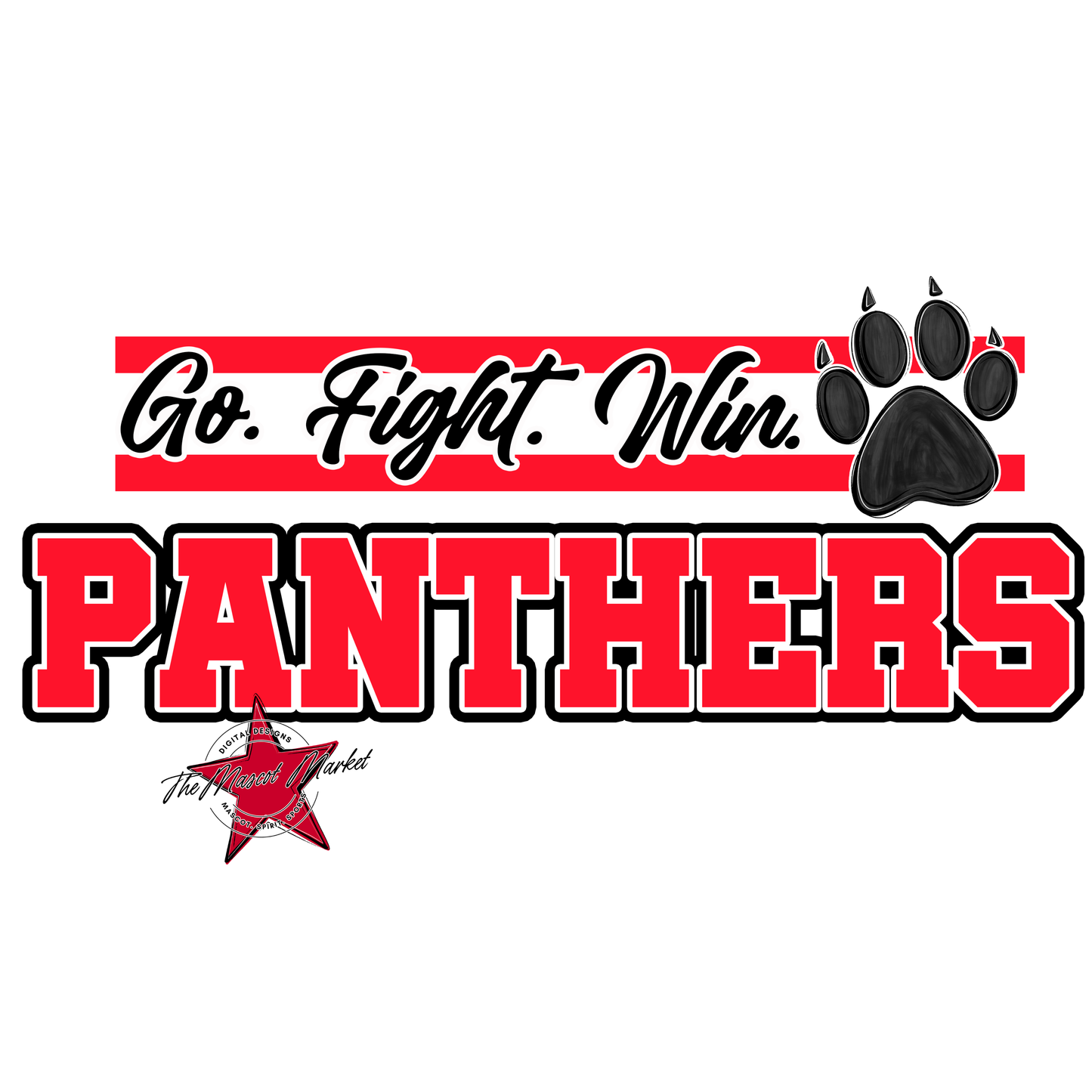 Panthers Go Fight Win Mascot Lines-Bright Red