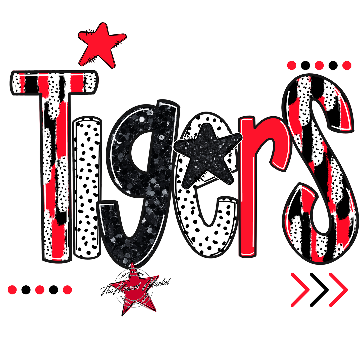 Tigers Brushstroke Alpha w Arrows-Bright Red