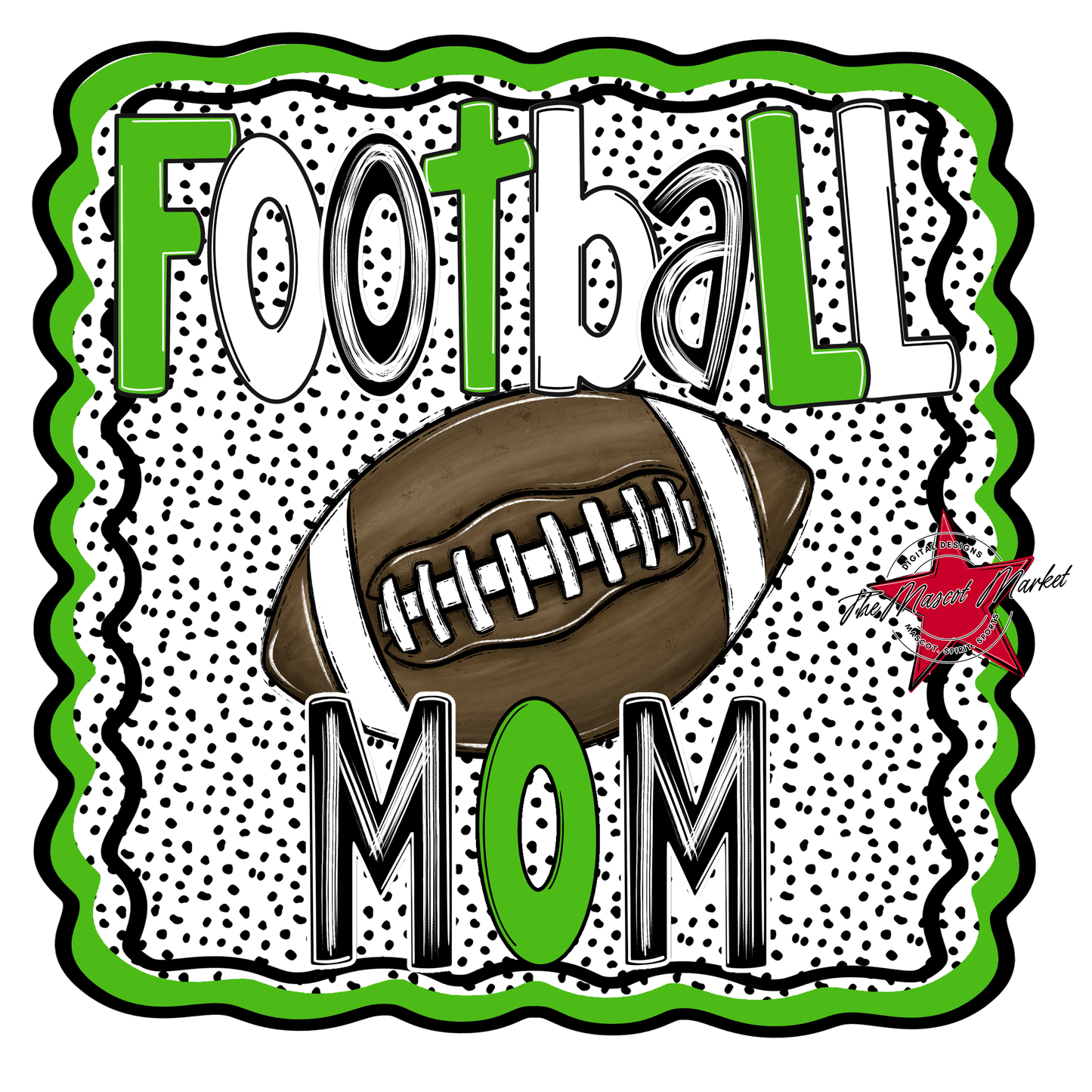 Football Mom Dot Design-Bright Green