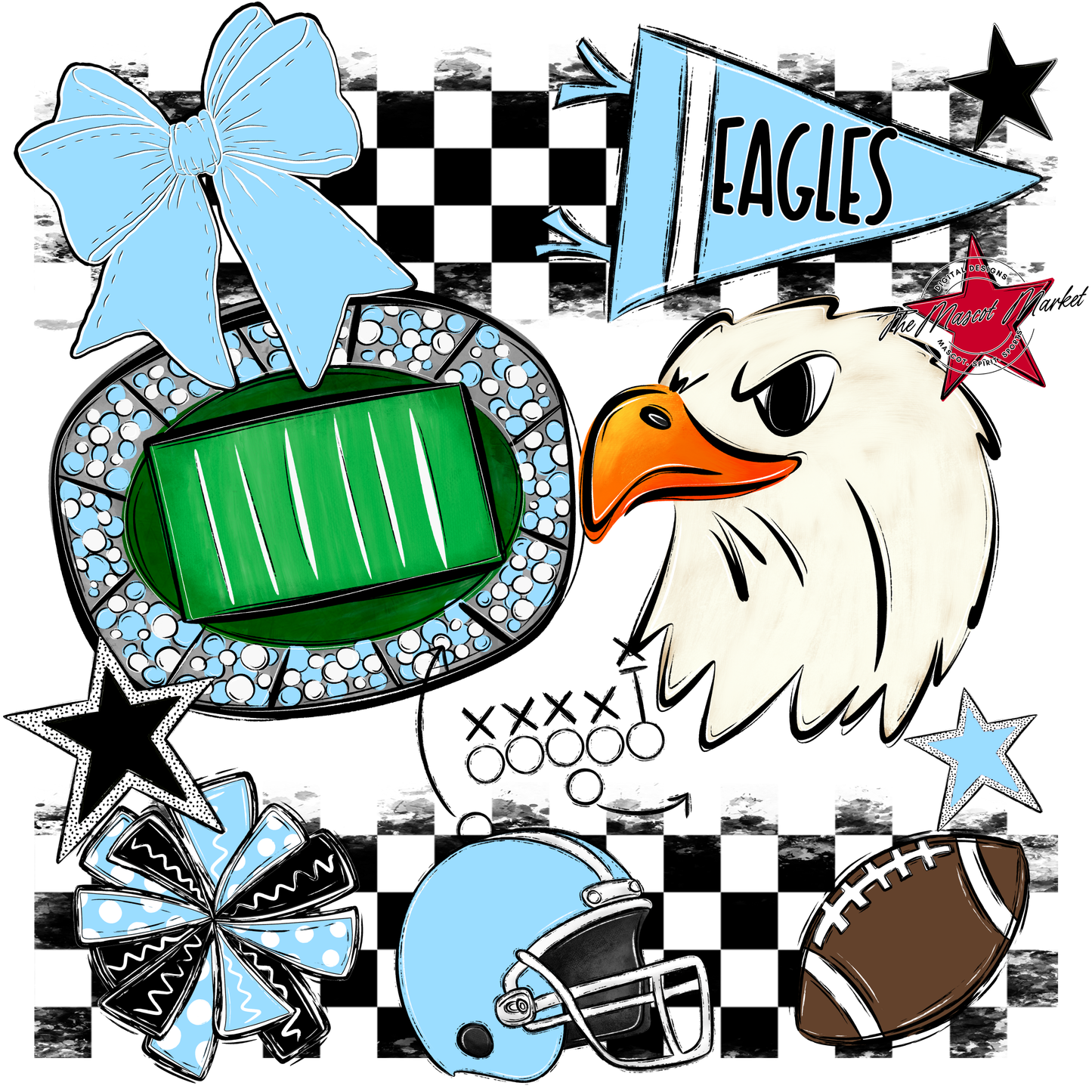 Eagles Checkers Mascot Spirit Design-Columbia Blue