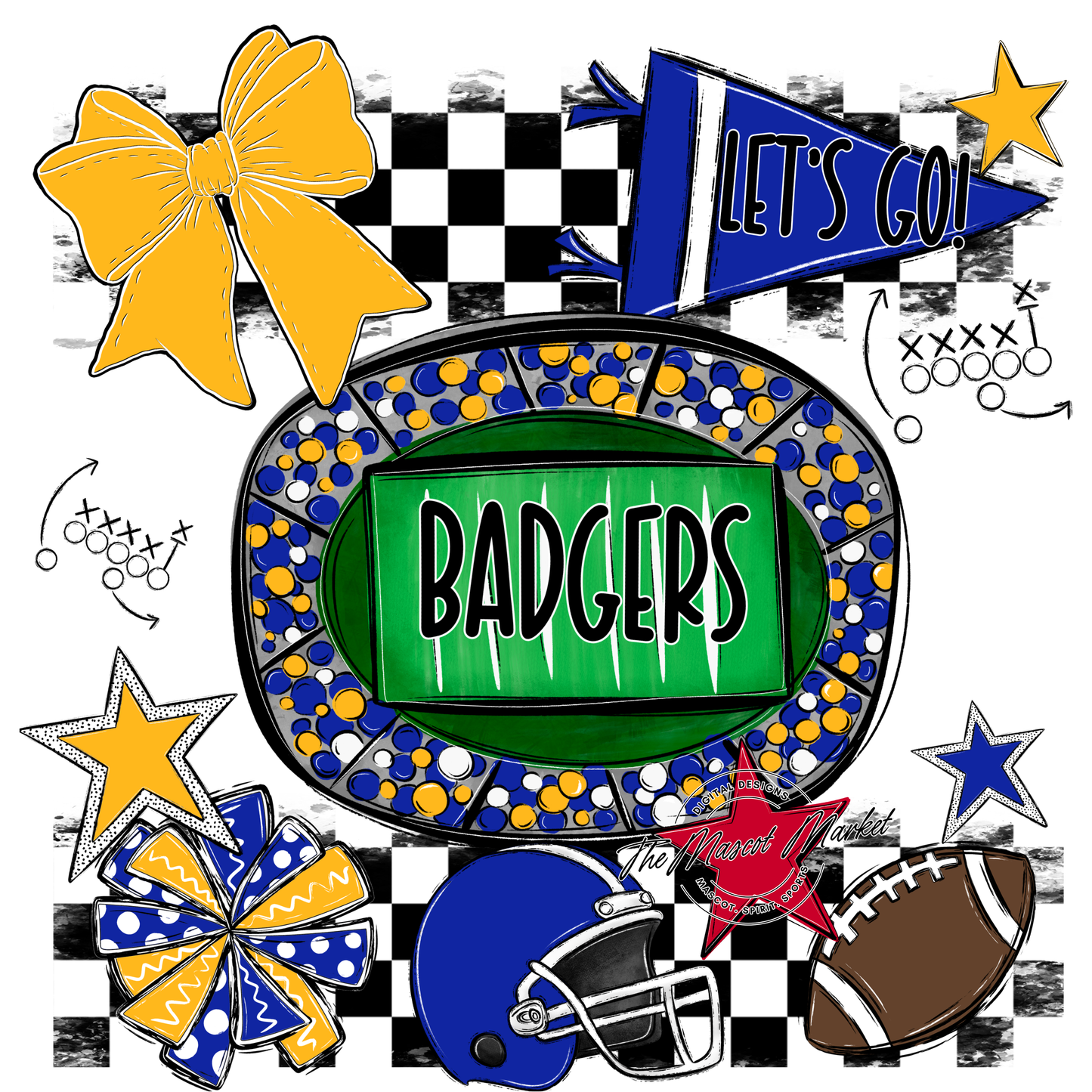 Badgers Checkers Spirit Design-Blue-Yellow