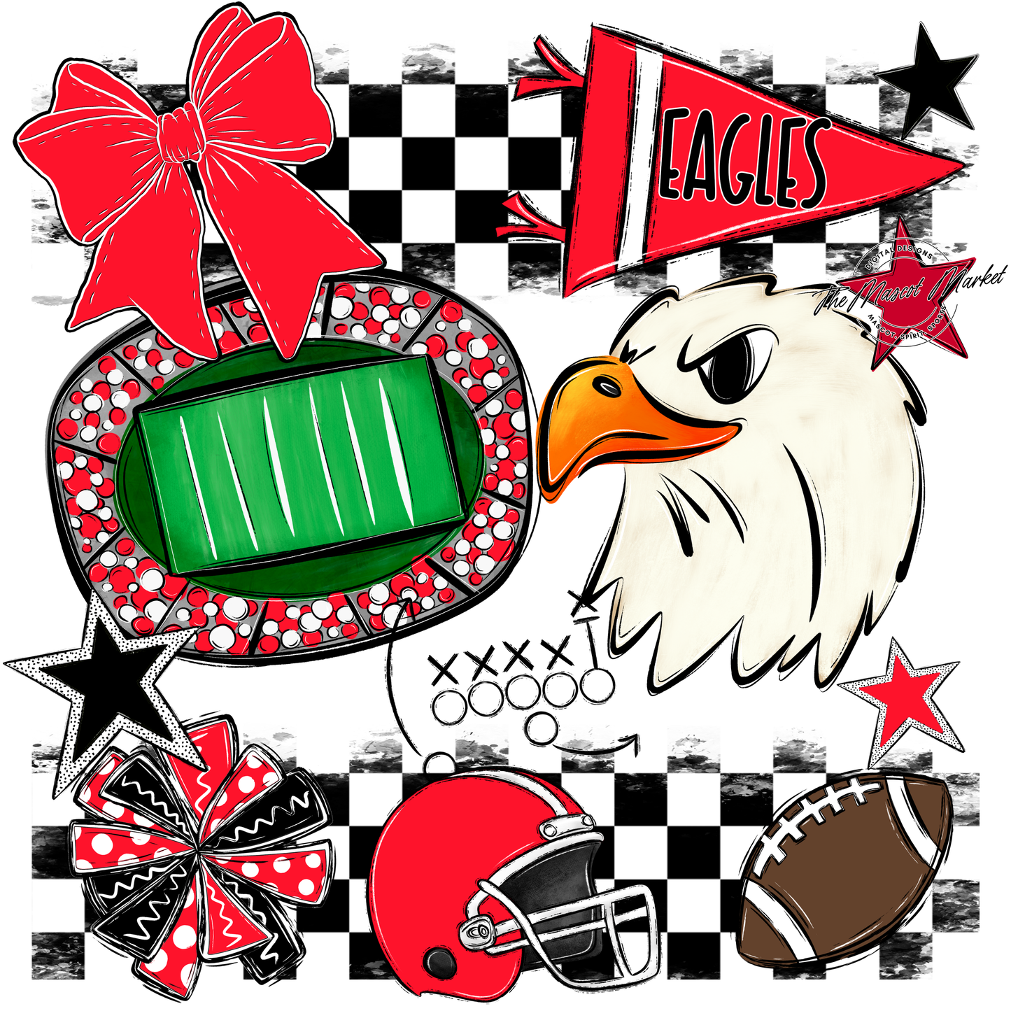 Eagles Checkers Mascot Spirit Design-Bright Red