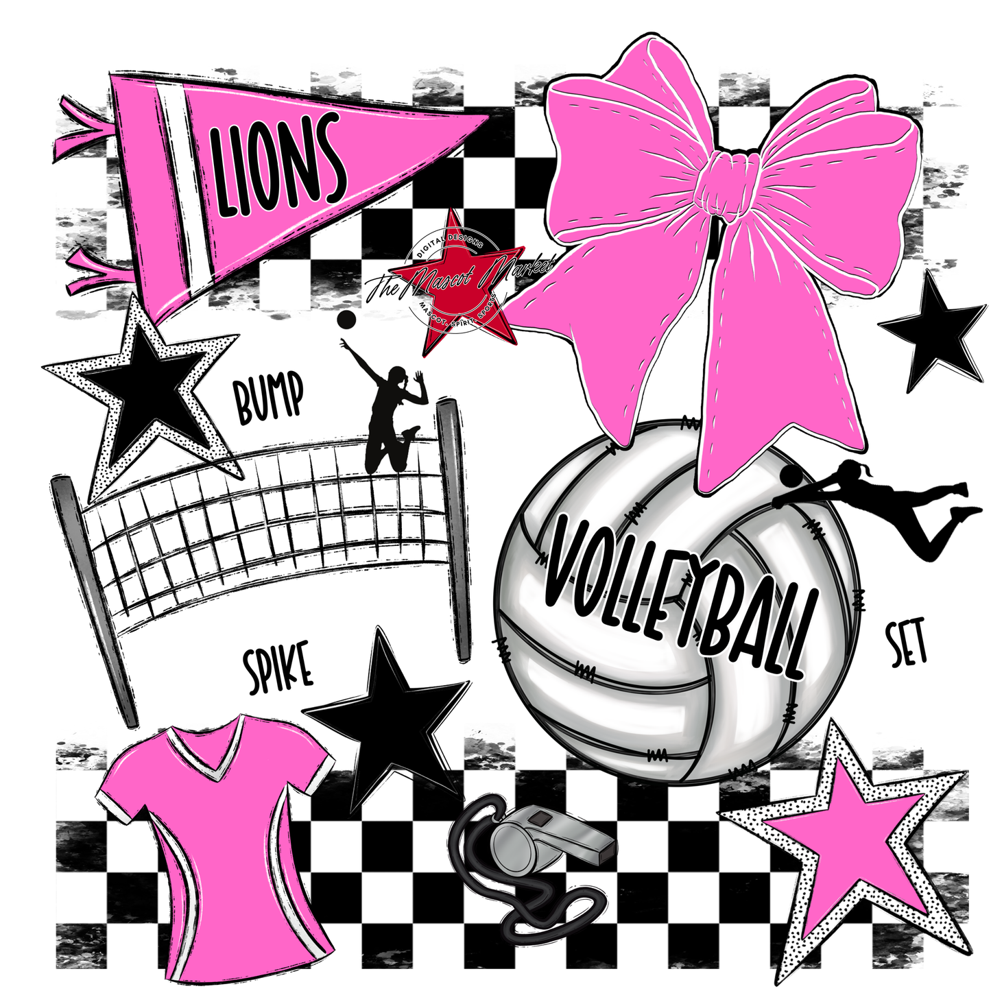 Lions Checkers Volleyball Spirit Design-Baby Pink