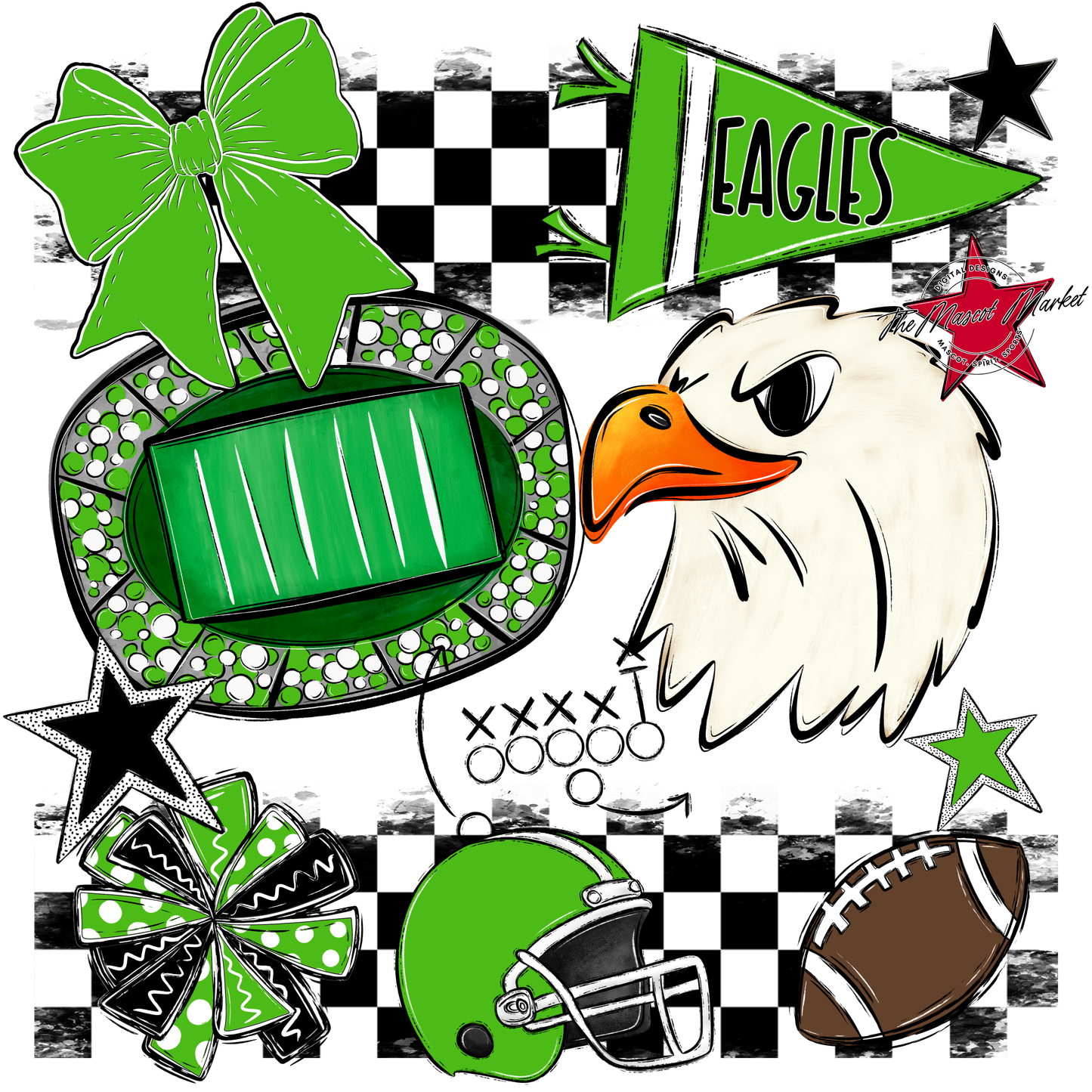 Eagles Checkers Mascot Spirit Design-Bright Green