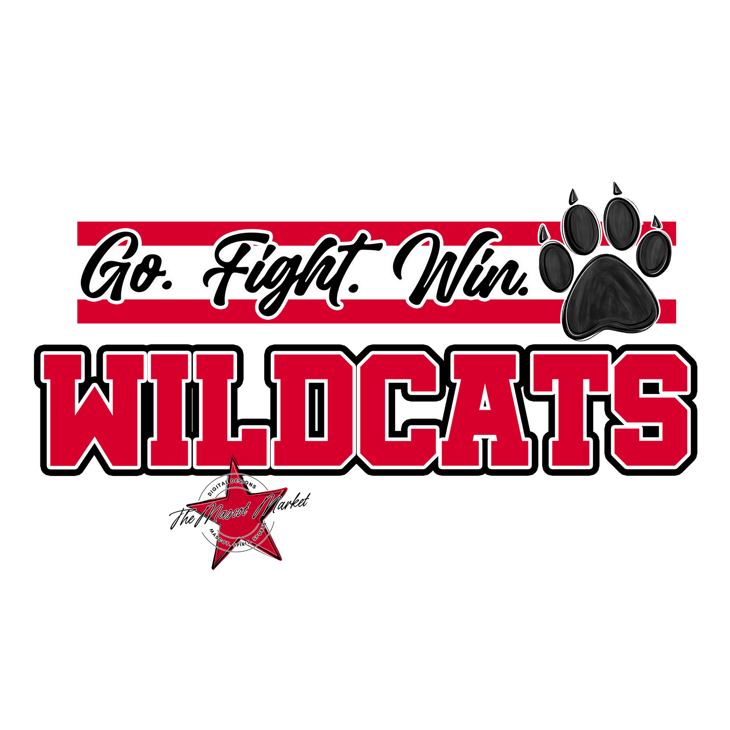 Wildcats Go Fight Win Mascot Lines-Red