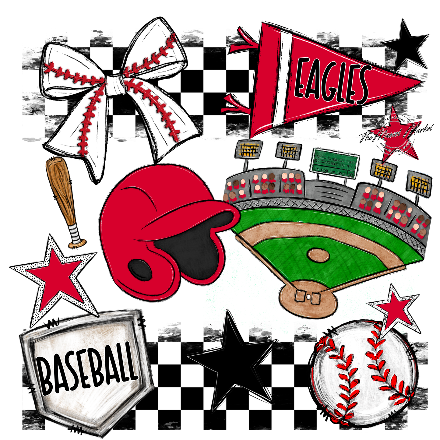 Eagles Baseball Checkers Design-Red