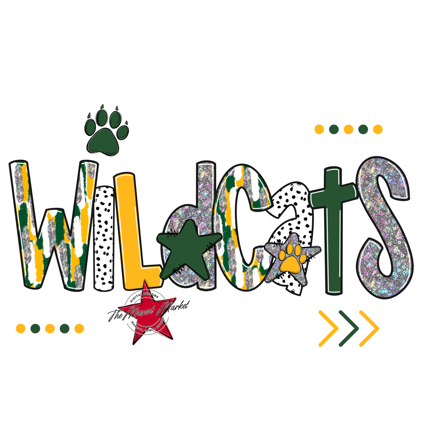 Wildcats Brushstroke Alpha w Arrows-Green-Yellow