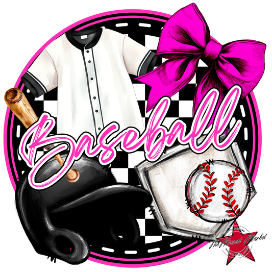 Circle Baseball Design w Bow-Pink