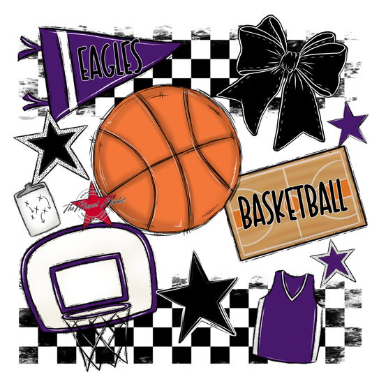 Eagles Basketball Checkers Design-Purple