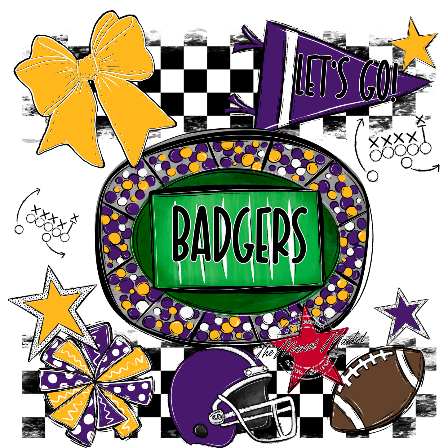 Badgers Checkers Spirit Design-Purple-Yellow