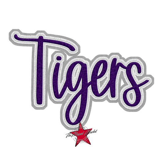 Tigers Faux Chenille Patch-Purple-Grey