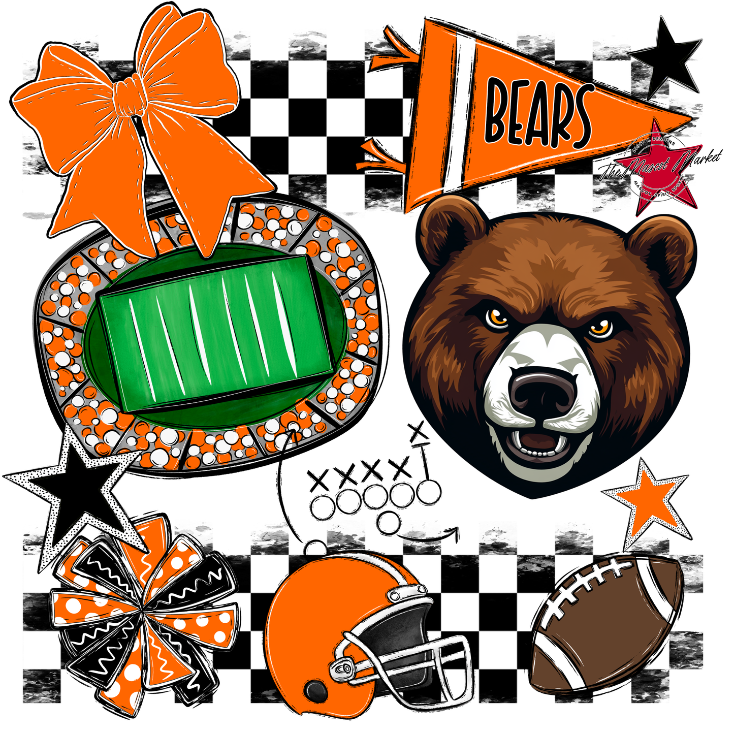 Bears Checker Mascot Spirit Design-Orange