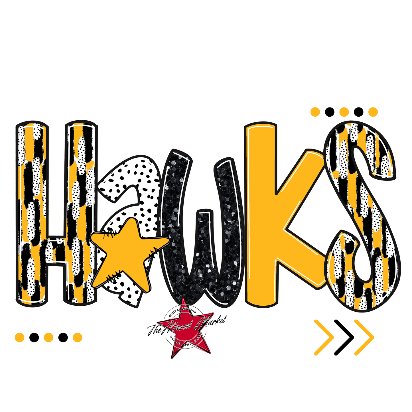 Hawks Brushstroke Alpha w Arrows-Yellow