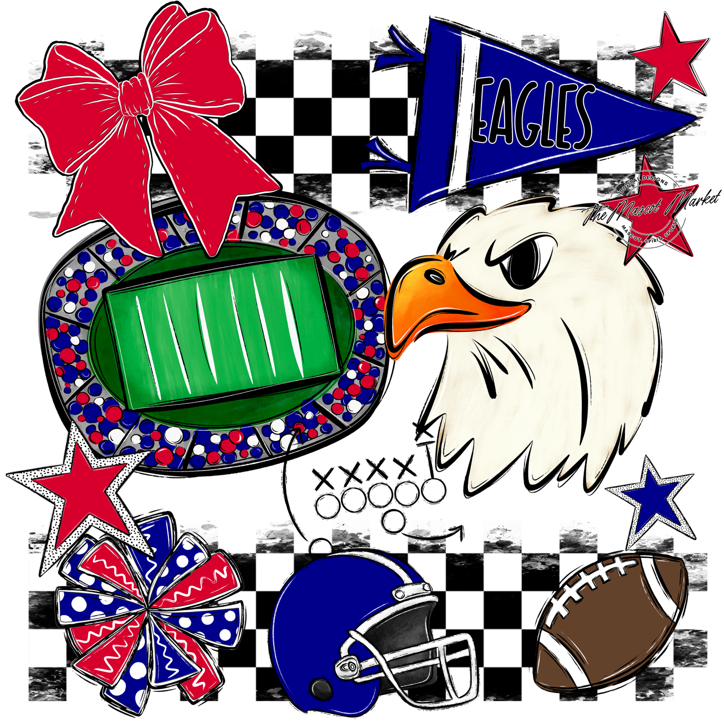 Eagles Checkers Mascot Spirit Design-Blue-Red