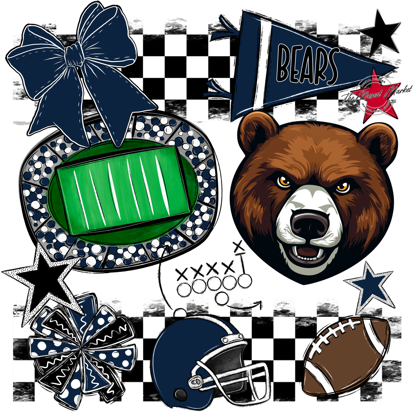Bears Checker Mascot Spirit Design-Navy