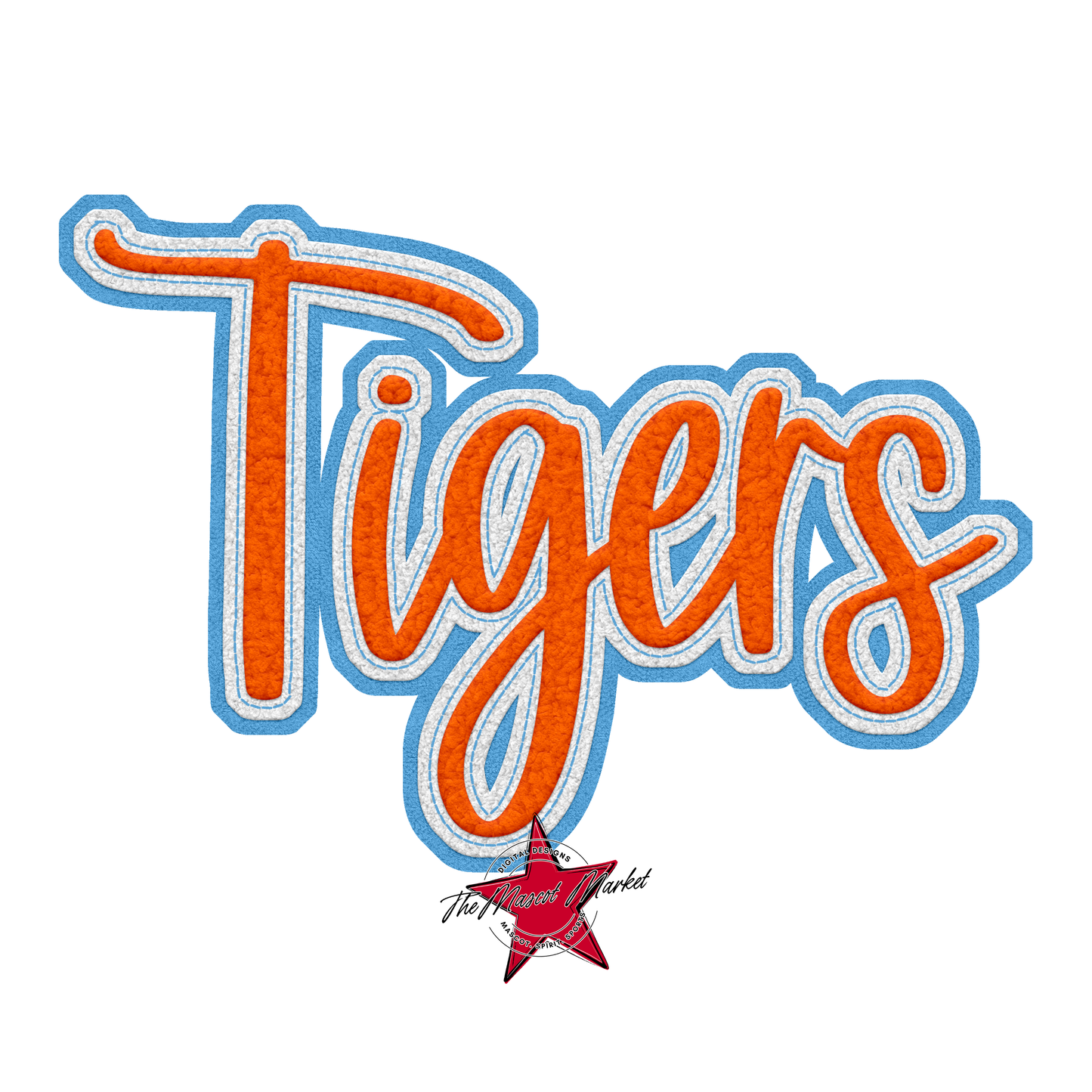 Tigers Faux Chenille Patch-Carolina Blue-Orange