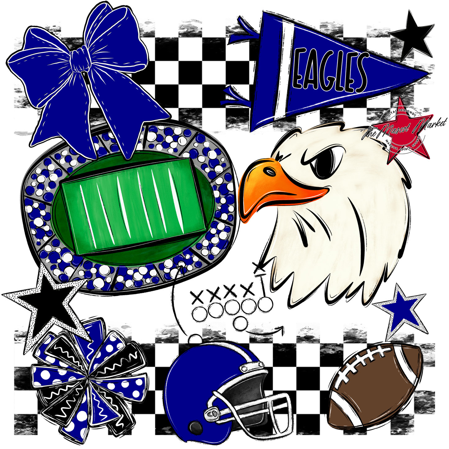 Eagles Checkers Mascot Spirit Design-Blue