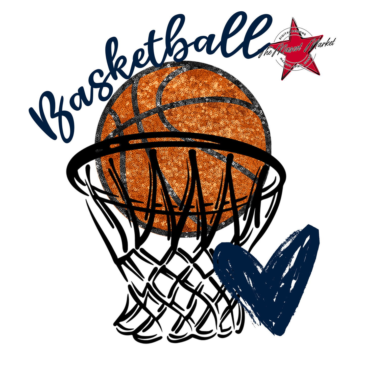 Basketball Sequins w Net-Navy