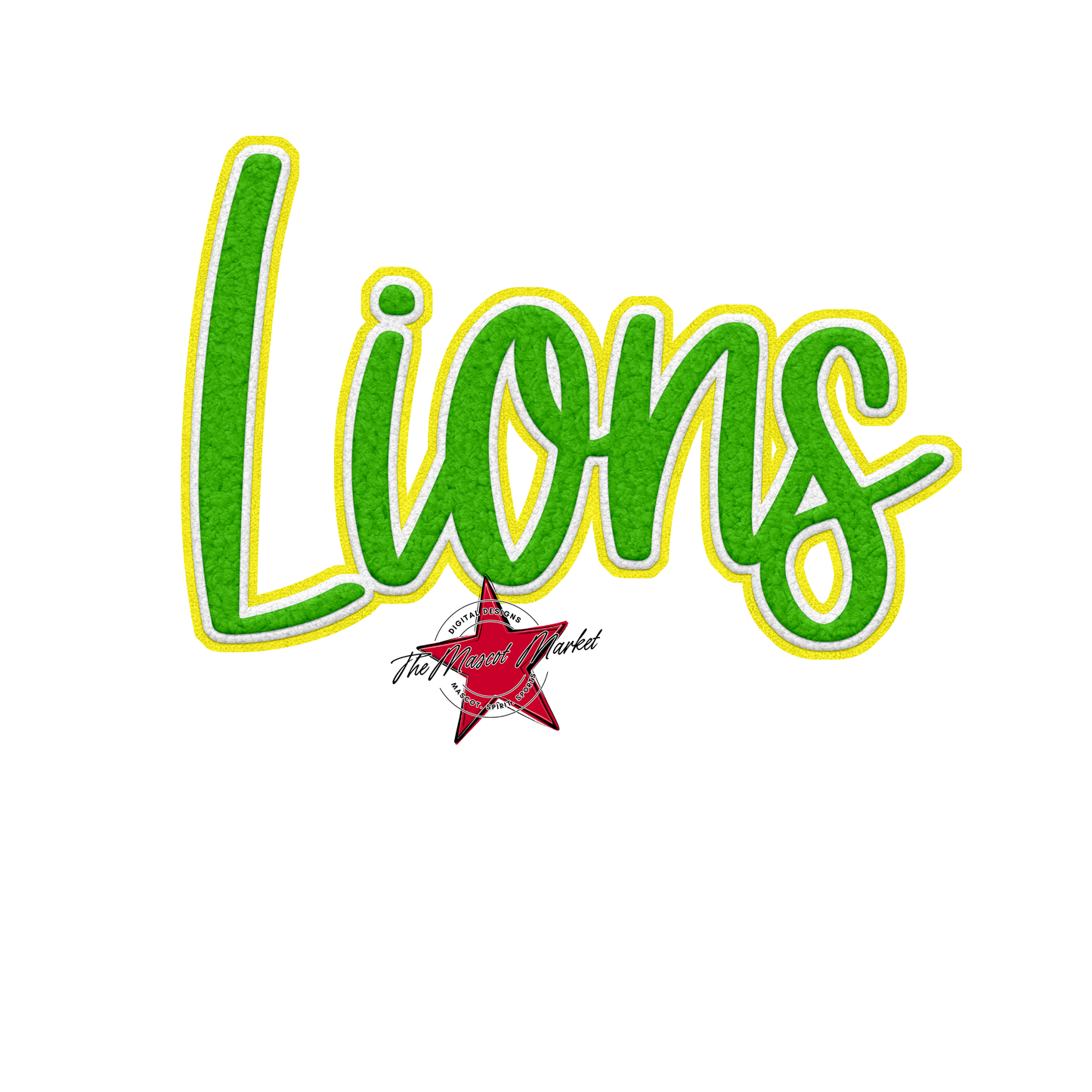 Lions Faux Chenille Patch-Bright Green-Bright Yellow