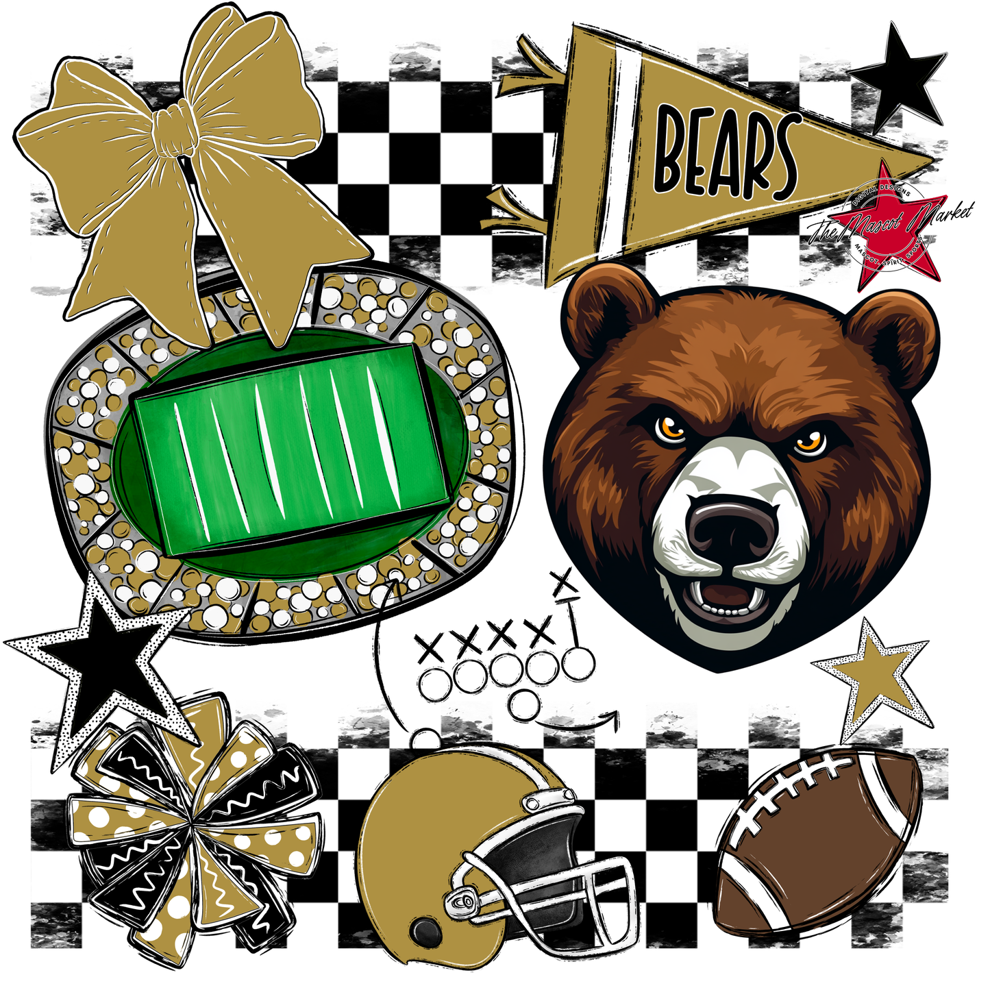 Bears Checker Mascot Spirit Design-Gold
