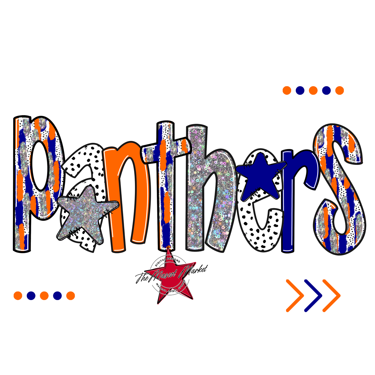 Panthers Brushstroke Alpha w Arrows-Blue-Orange