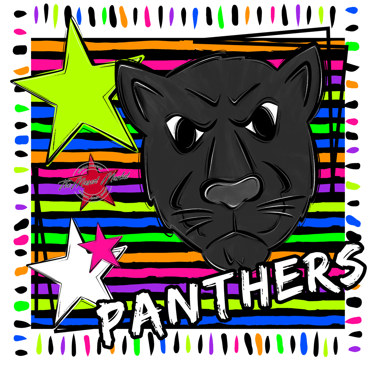 Panthers Mascot Frame-Neon Black