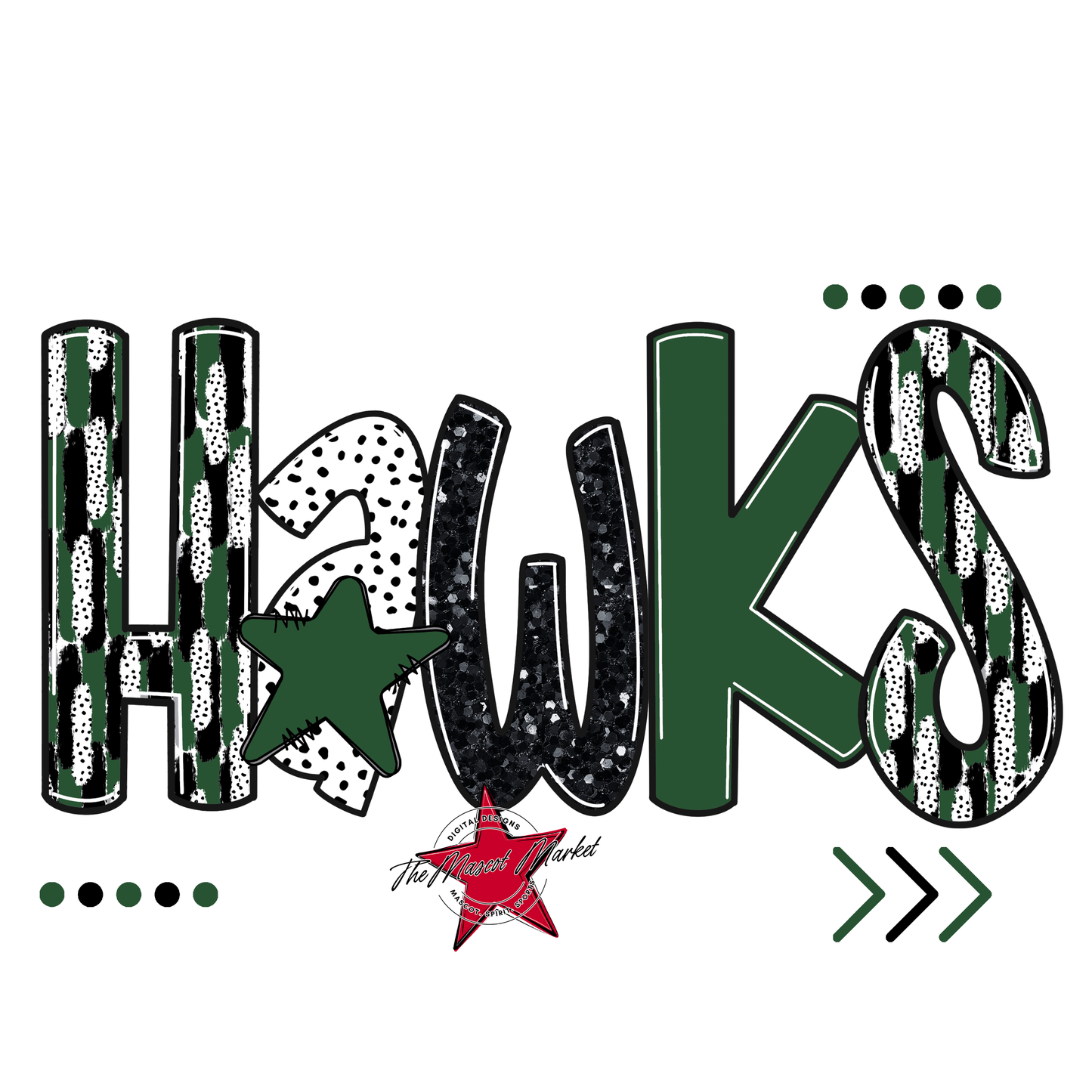 Hawks Brushstroke Alpha w Arrows-Green