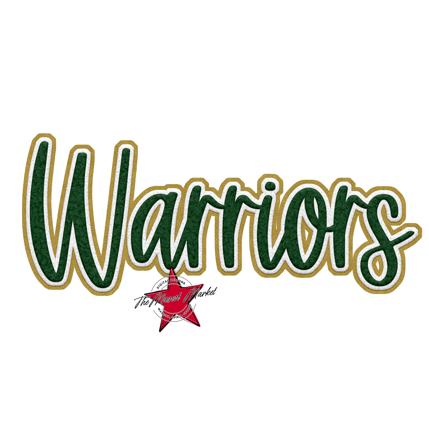 Warriors Faux Chenille Patch-Green-Gold