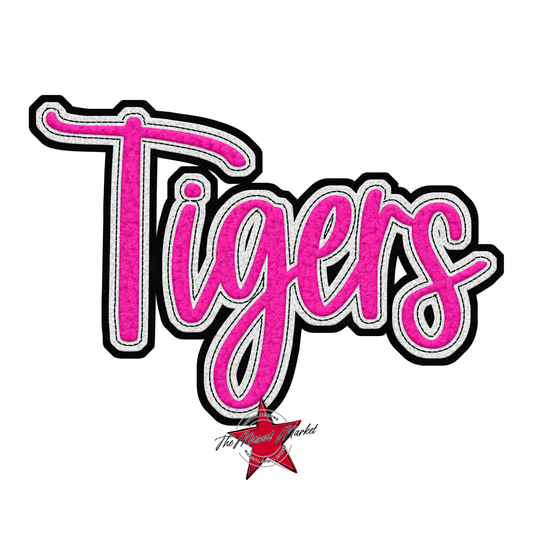 Tigers Faux Chenille Patch-Pink