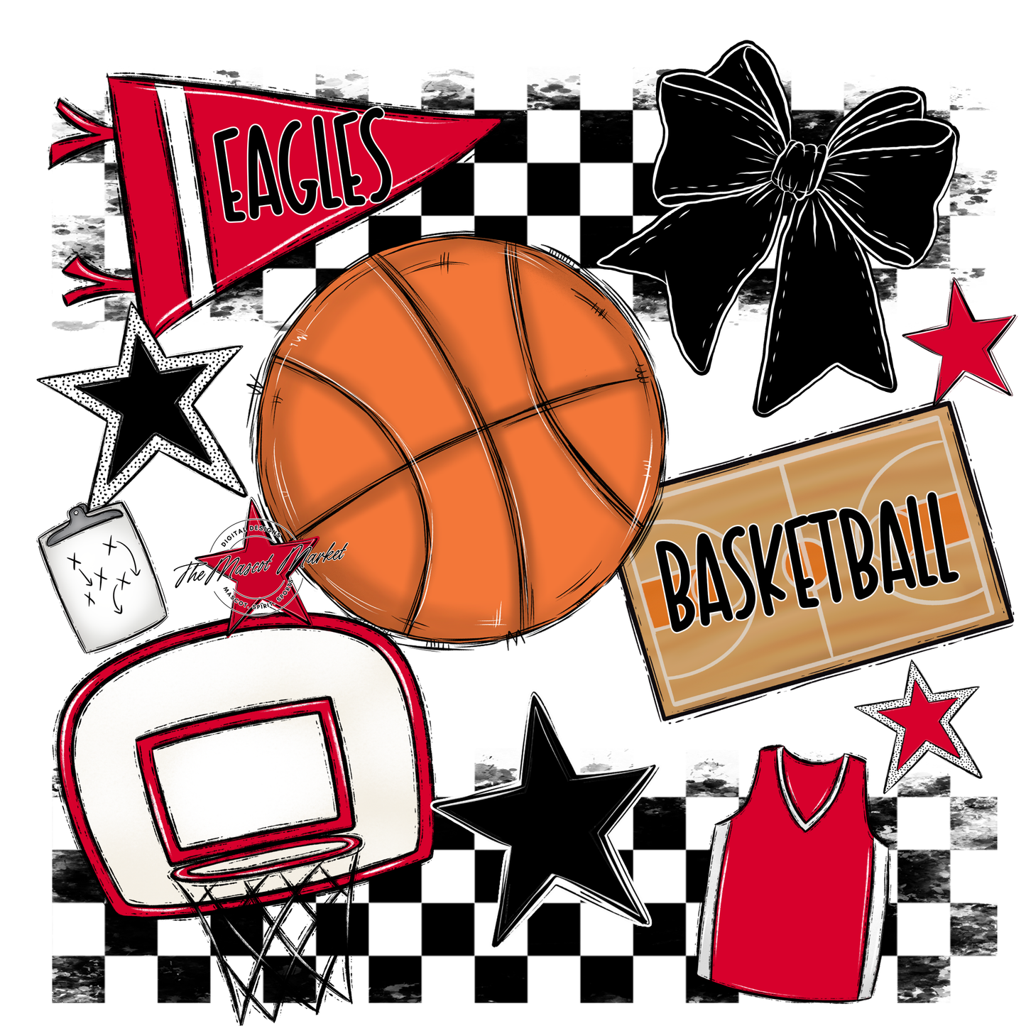 Eagles Basketball Checkers Design-Red