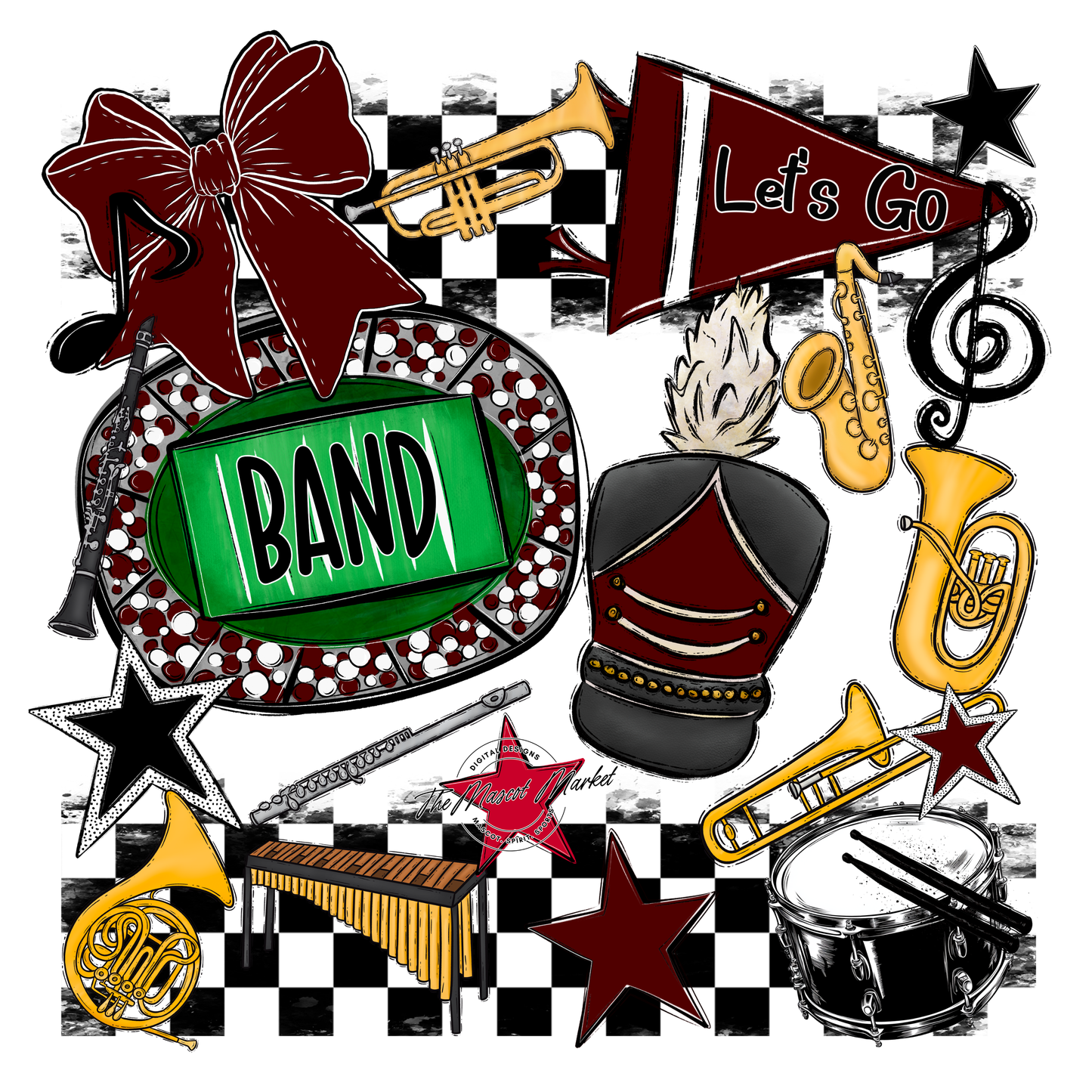 Band Checkers Spirit Design-Maroon