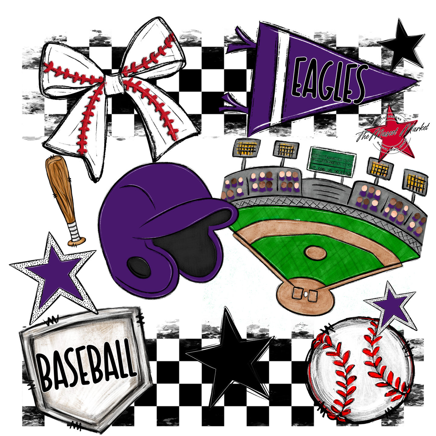 Eagles Baseball Checkers Design-Purple