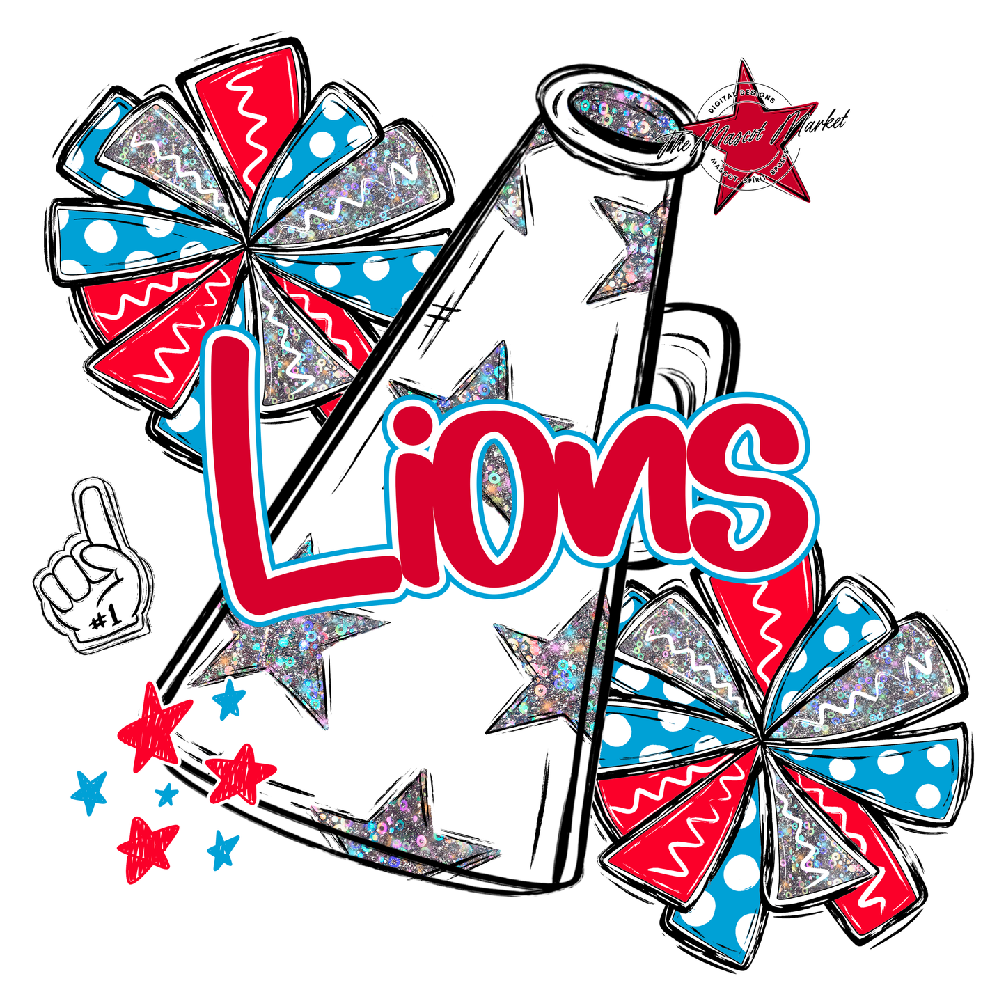 Lions Alpha Megaphone Design-Carolina Blue-Red