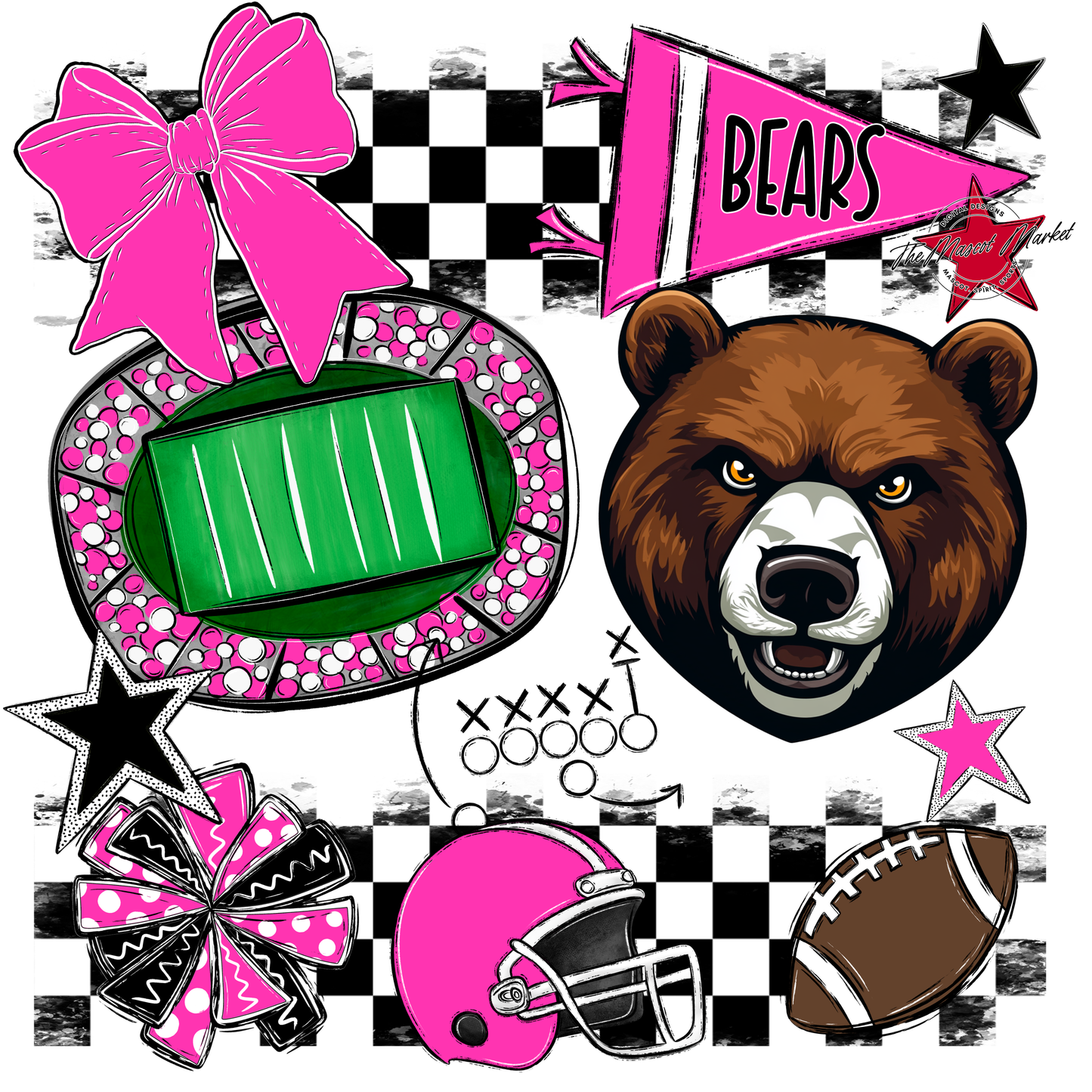 Bears Checker Mascot Spirit Design-Pink