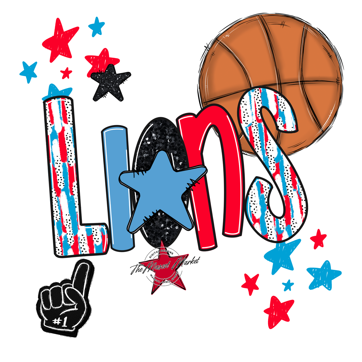 Lions Basketball Scrape-Carolina Blue-Red