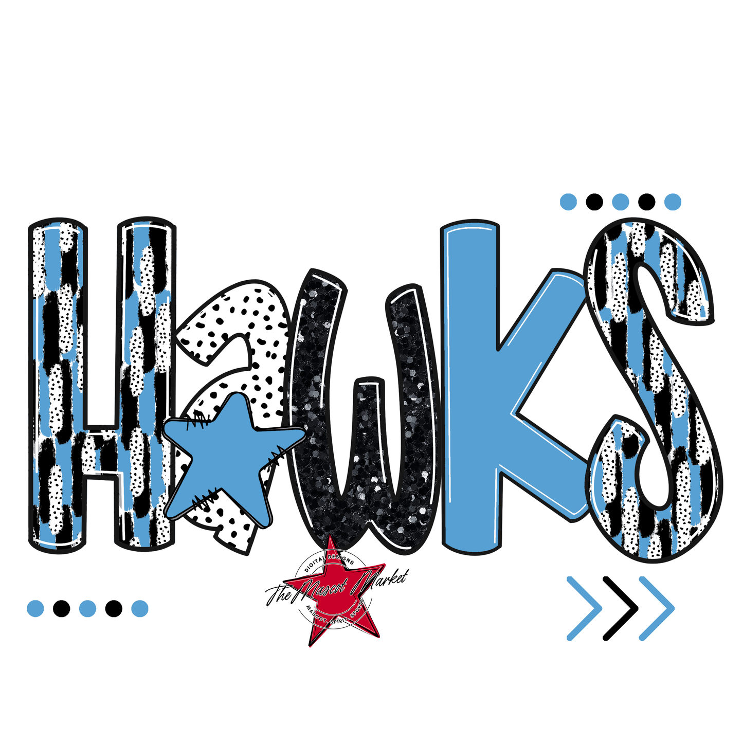 Hawks Brushstroke Alpha w Arrows-Carolina Blue