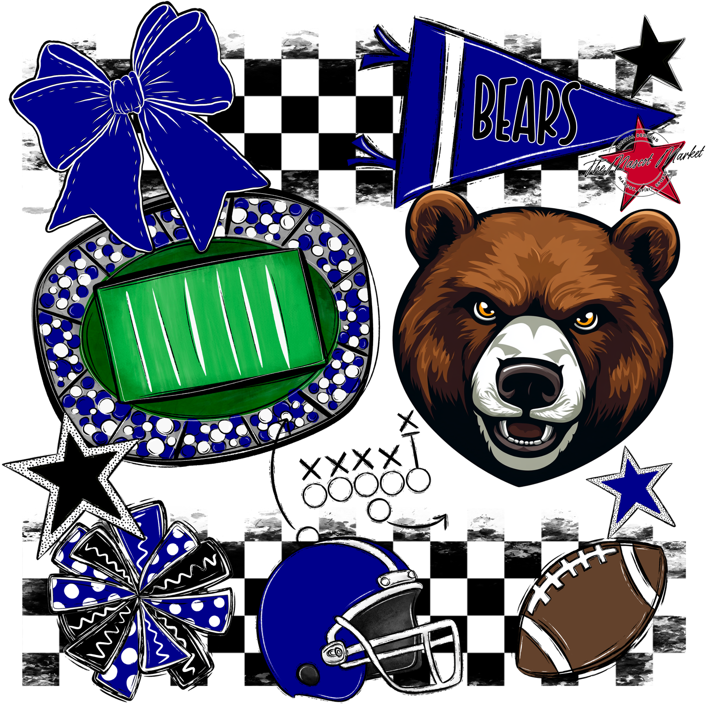 Bears Checker Mascot Spirit Design-Blue
