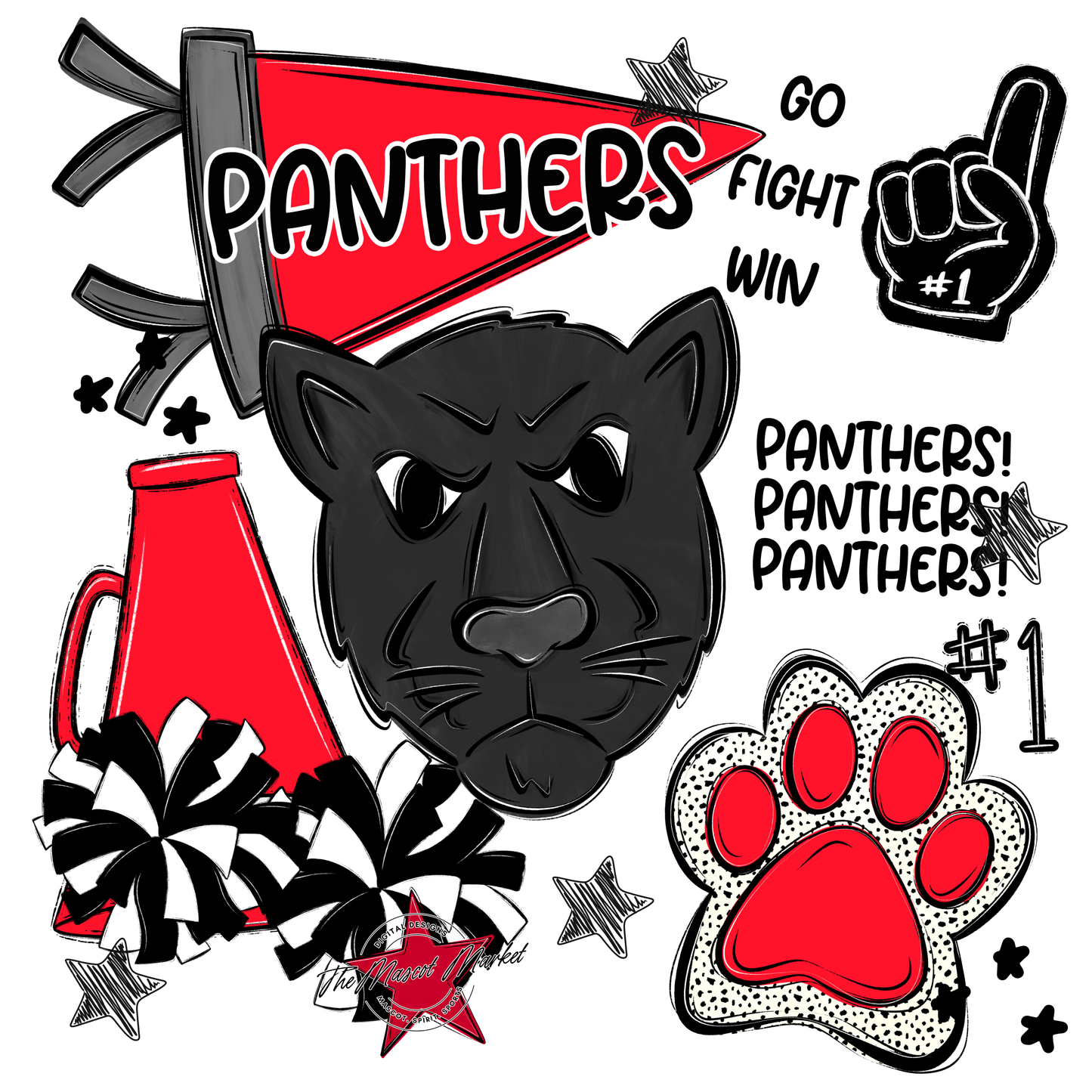 Panthers Spirit Design-Bright Red