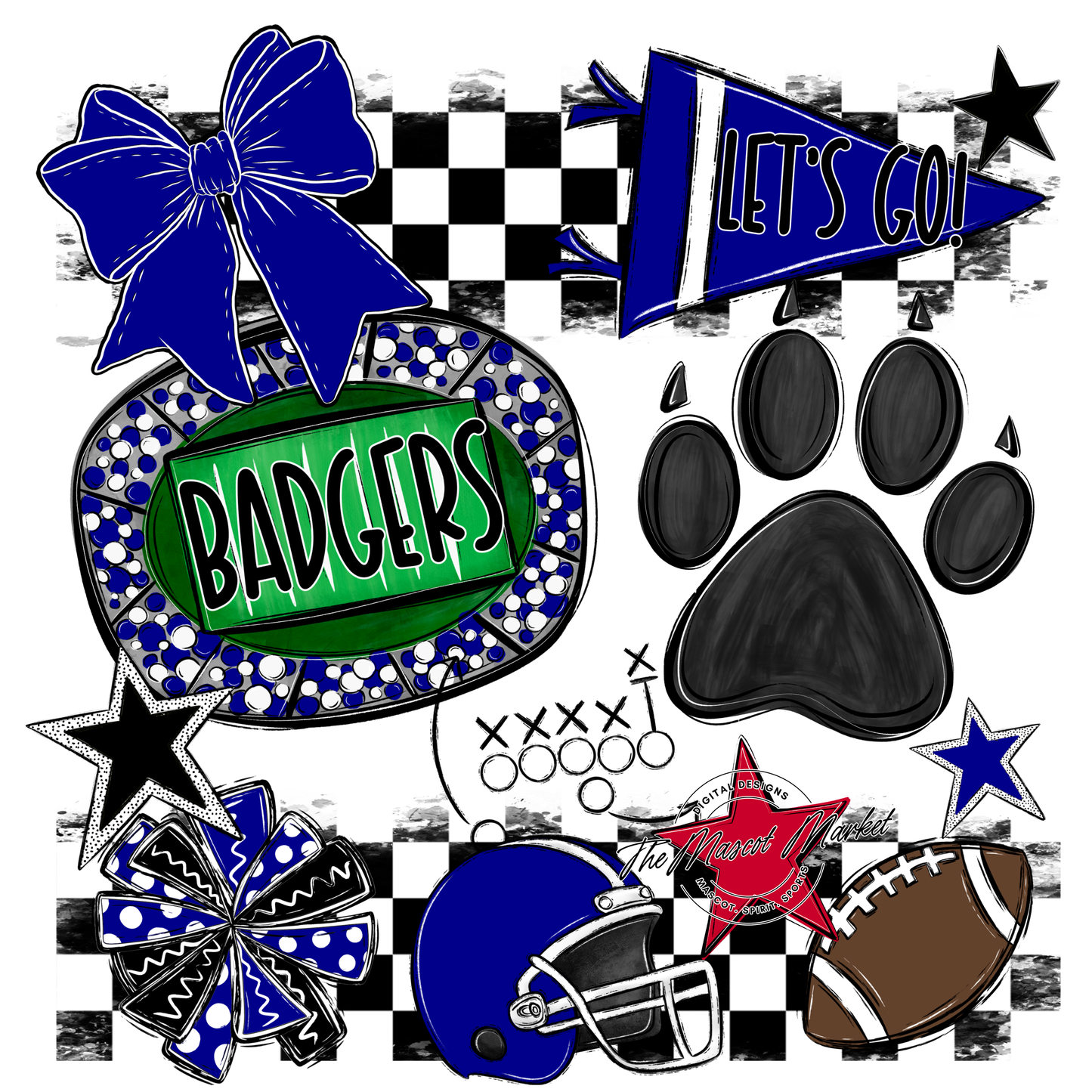 Badgers Mascot Spirit Design w Paw-Blue