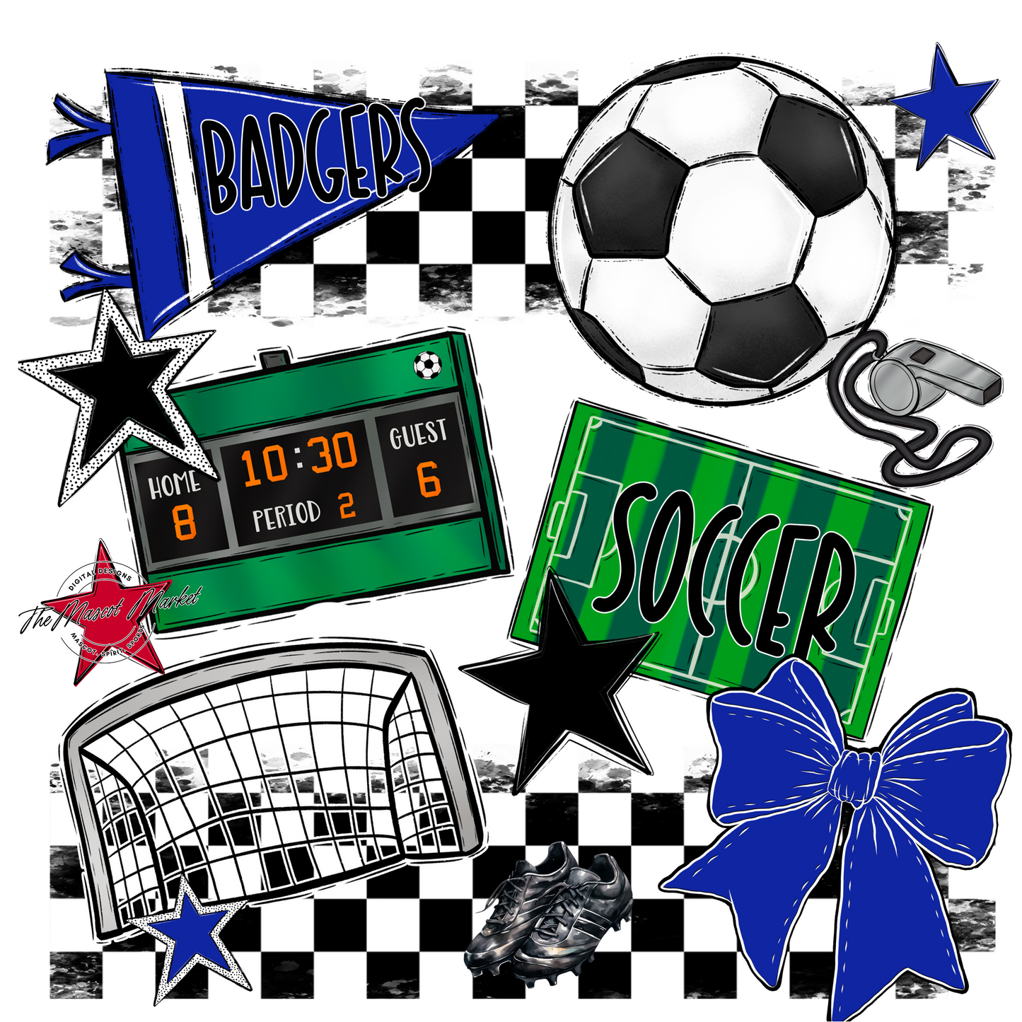 Badgers Soccer  Checkers Design-Royal Blue