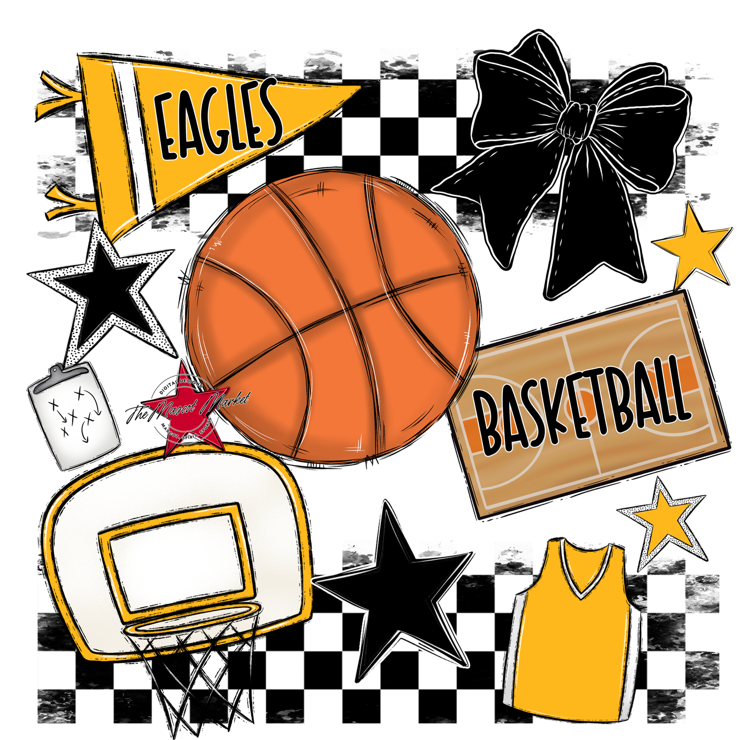 Eagles Basketball Checkers Design-Yellow