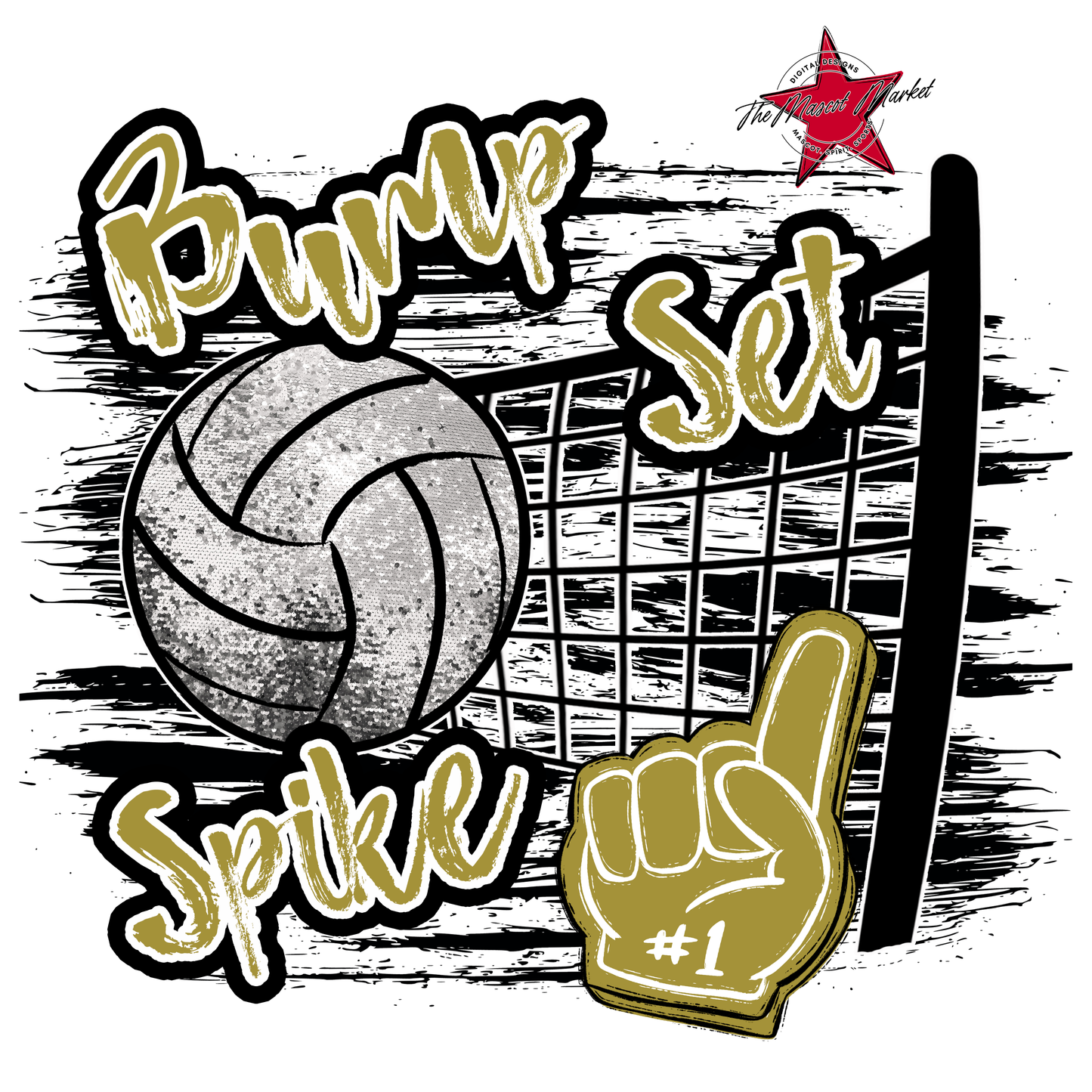 Volleyball Sequins w Net-Gold