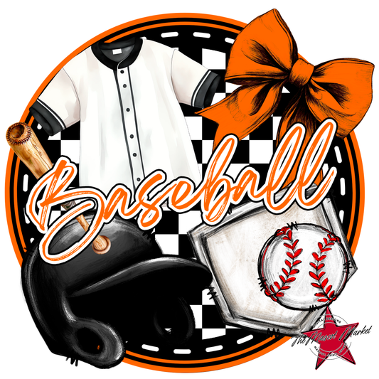 Circle Baseball Design w Bow-Orange