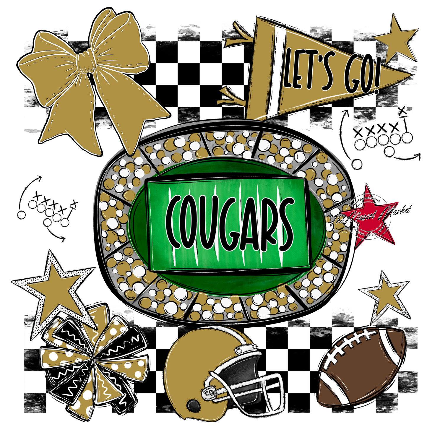 Cougars Checkers Spirit Design-Gold
